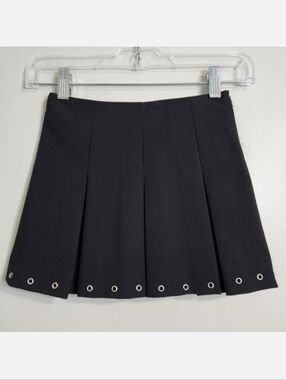 Zara Girls Black Box Pleated Skirt W/ Silver Grommets, Size 7 ~ NWT